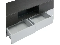 Suporte de TV branco - Suporte de TV com 4 portas e 2 gavetas - com iluminação LED e prateleiras em vidro - para sala de estar e quarto