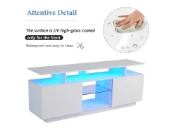 Suporte de TV branco com iluminação LED de 16 cores e 2 portas - para TVs de 40 a 49 polegadas.