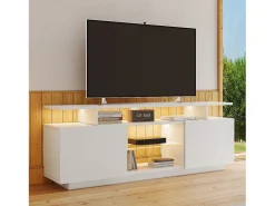 Suporte de TV branco com iluminação LED de 16 cores e 2 portas - para TVs de 40 a 49 polegadas.