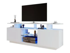 Suporte de TV branco com iluminação LED de 16 cores e 2 portas - para TVs de 40 a 49 polegadas.