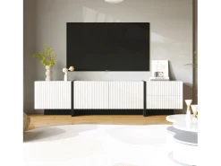 Suporte de TV branco com vários compartimentos de armazenamento, design vertical moderno fosco, linhas pretas, 190 x 35 x 45 cm, branco