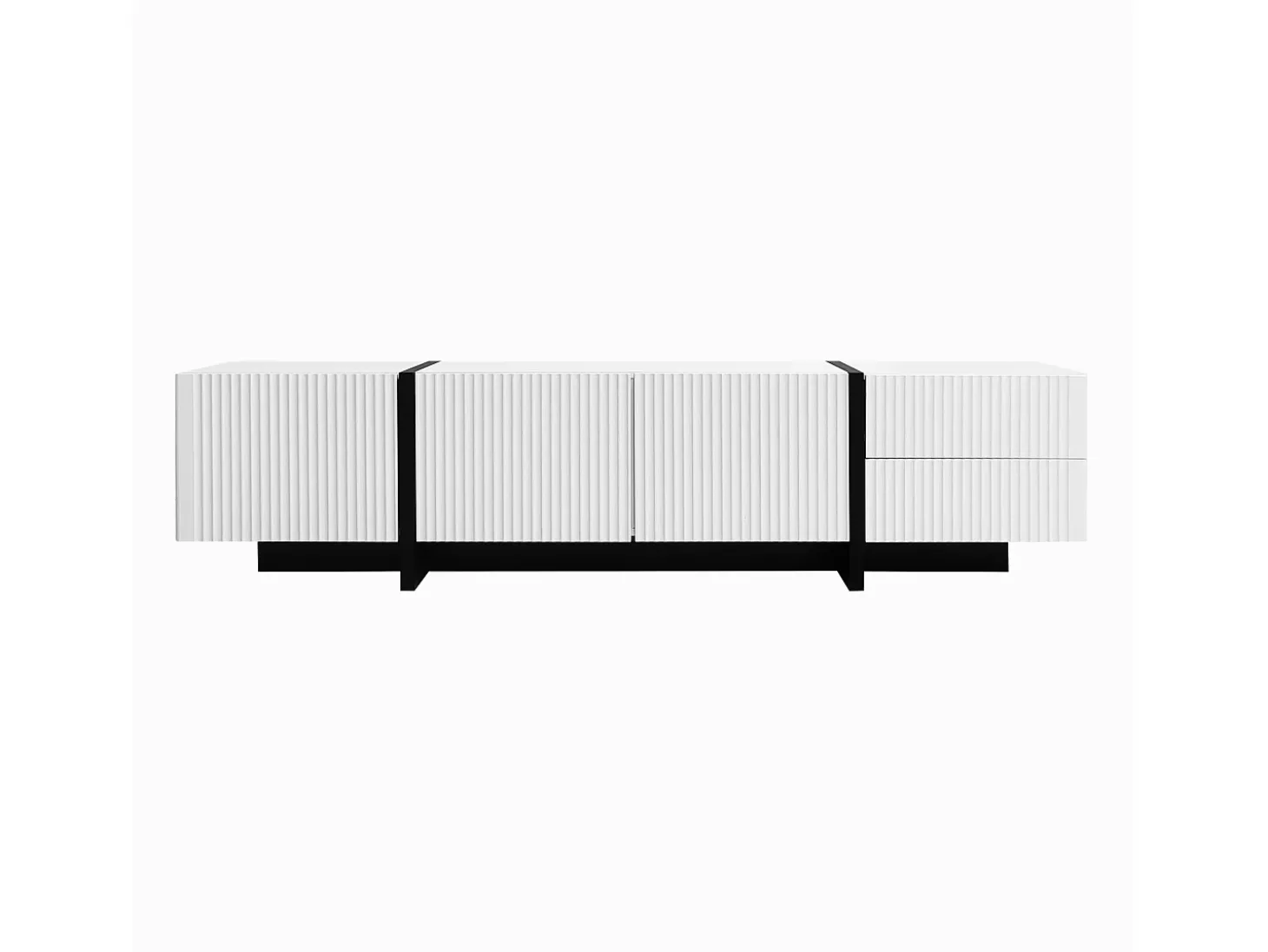 Suporte de TV branco com vários compartimentos de armazenamento, design vertical moderno fosco, linhas pretas, 190 x 35 x 45 cm, branco