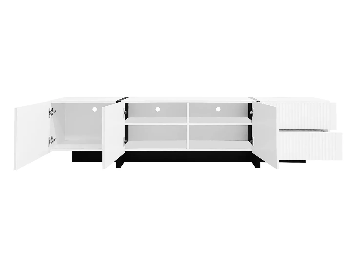 Suporte de TV branco com vários compartimentos de armazenamento, design vertical moderno fosco, linhas pretas, 190 x 35 x 45 cm, branco