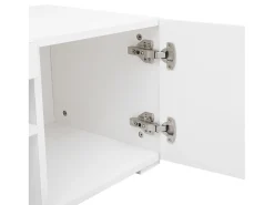Suporte de TV branco com iluminação LED e 4 portas - Madeira MDF