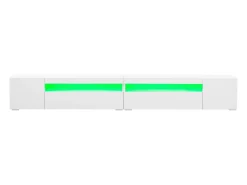 Suporte de TV branco com iluminação LED e 4 portas - Madeira MDF