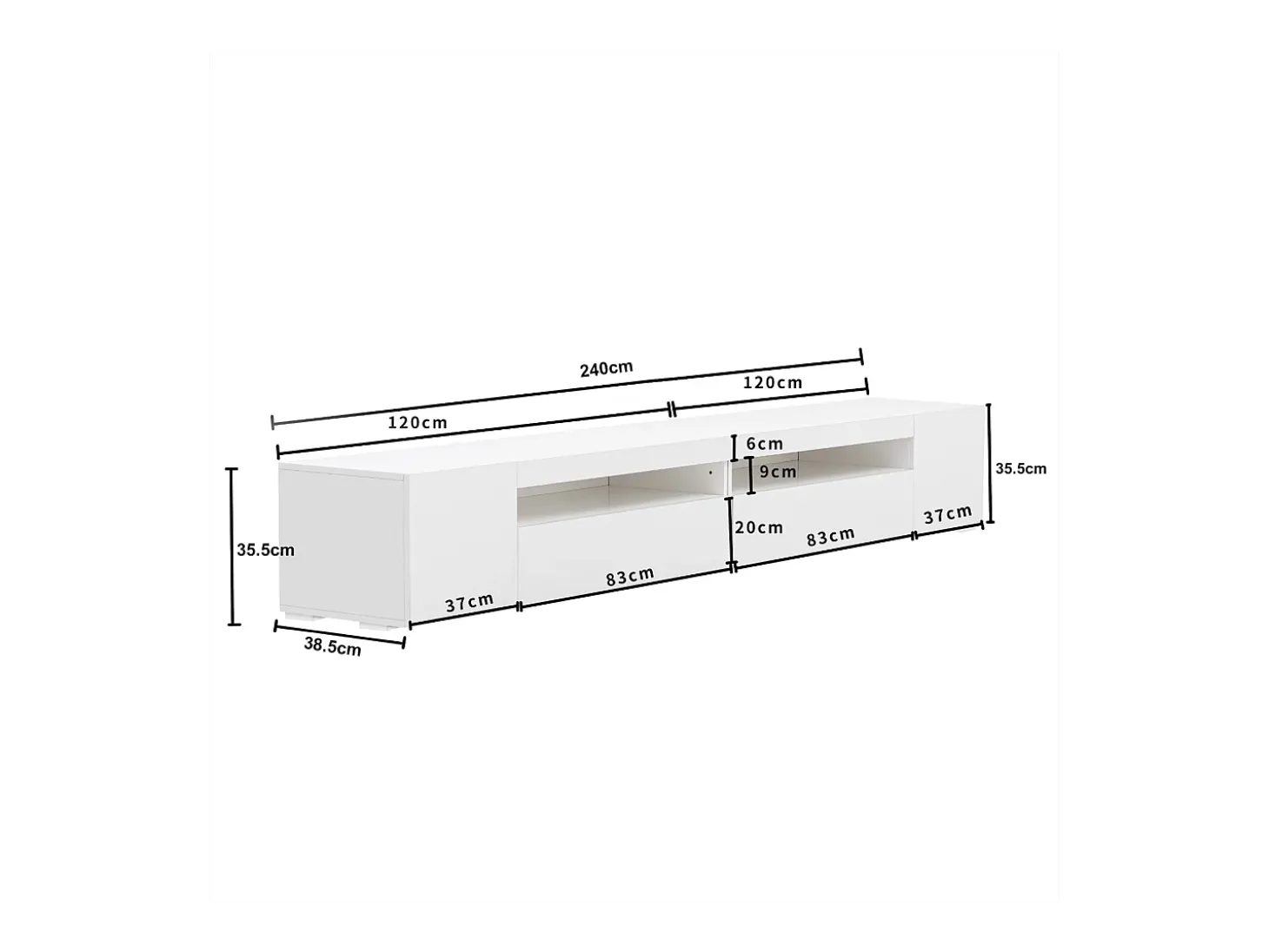 Suporte de TV branco com iluminação LED e 4 portas - Madeira MDF