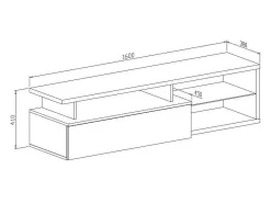 Suporte de TV Dabaka, Aparador deSala de estar, armário baixo para TV, base de parede equipada, 160x38h41 cm, branco e branco brilhante