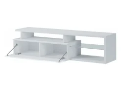 Suporte de TV Dabaka, Aparador deSala de estar, armário baixo para TV, base de parede equipada, 160x38h41 cm, branco e branco brilhante