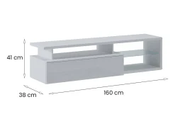 Suporte de TV Dabaka, Aparador deSala de estar, armário baixo para TV, base de parede equipada, 160x38h41 cm, branco e branco brilhante