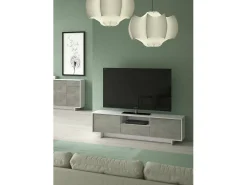 Suporte de TV Darrighin, Suporte para TV de ala de etar, Aparador baixo para ala de etar com 2 porta e 1 gaveta, 100% Made in Italy, 170x42h48 cm, Branco e Concreto