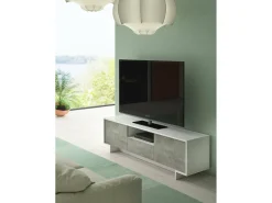 Suporte de TV Darrighin, Suporte para TV de ala de etar, Aparador baixo para ala de etar com 2 porta e 1 gaveta, 100% Made in Italy, 170x42h48 cm, Branco e Concreto