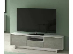Suporte de TV Darrighin, Suporte para TV de ala de etar, Aparador baixo para ala de etar com 2 porta e 1 gaveta, 100% Made in Italy, 170x42h48 cm, Branco e Concreto