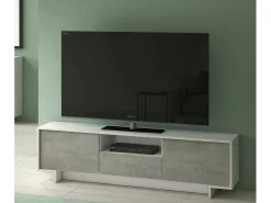 Suporte de TV Darrighin, Suporte para TV de ala de etar, Aparador baixo para ala de etar com 2 porta e 1 gaveta, 100% Made in Italy, 170x42h48 cm, Branco e Concreto