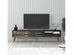 Suporte de TV Dbrunozz, Aparador de sala, Armário de TV baixo, Base de parede equipada, 180x45h35 cm, Antracite e Nogueira