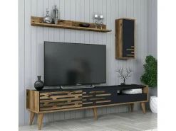 Suporte de TV Dbrunozz, Aparador de sala, Armário de TV baixo, Base de parede equipada, 180x45h35 cm, Antracite e Nogueira