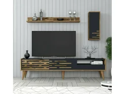 Suporte de TV Dbrunozz, Aparador de sala, Armário de TV baixo, Base de parede equipada, 180x45h35 cm, Antracite e Nogueira