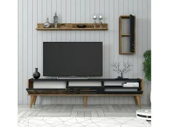 Suporte de TV Dbrunozz, Aparador de sala, Armário de TV baixo, Base de parede equipada, 180x45h35 cm, Antracite e Nogueira