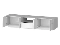 Suporte de TV Dcortinovi, CredenzBaixa para sala de estar com 4 portas e 1 gaveta, Base de suporte para TV, 220x44h46 cm, Branco brilhante