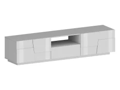 Suporte de TV Dcortinovi, CredenzBaixa para sala de estar com 4 portas e 1 gaveta, Base de suporte para TV, 220x44h46 cm, Branco brilhante