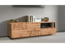 Suporte de TV Dcoulibal, Aparador de sala baixa com 2 portas e 1 gaveta, Base de suporte de TV, 150x44h46 cm, Carvalho