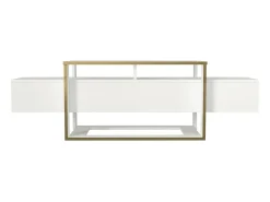 Suporte de TV Dgiacint, Aparador de sala, Armário de TV baixo, Base de parede equipada, 160x46h50 cm, Branco e Dourado