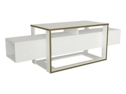 Suporte de TV Dgiacint, Aparador de sala, Armário de TV baixo, Base de parede equipada, 160x46h50 cm, Branco e Dourado