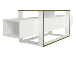 Suporte de TV Dgiacint, Aparador de sala, Armário de TV baixo, Base de parede equipada, 160x46h50 cm, Branco e Dourado
