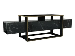Suporte de TV Dgiacint, Aparador de sala, Armário de TV baixo, Base de parede equipada, 160x46h50 cm, Preto e Dourado