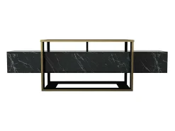 Suporte de TV Dgiacint, Aparador de sala, Armário de TV baixo, Base de parede equipada, 160x46h50 cm, Preto e Dourado