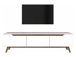 Suporte de TV Dguidoli, Aparador de sala, Armário de TV baixo, Base de parede equipada, 180x35h49 cm, Branco e Nogueira