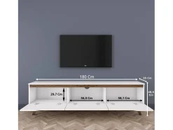 Suporte de TV Dguidoli, Aparador de sala, Armário de TV baixo, Base de parede equipada, 180x35h49 cm, Branco e Nogueira
