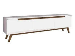 Suporte de TV Dguidoli, Aparador de sala, Armário de TV baixo, Base de parede equipada, 180x35h49 cm, Branco e Nogueira