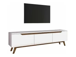 Suporte de TV Dguidoli, Aparador de sala, Armário de TV baixo, Base de parede equipada, 180x35h49 cm, Branco e Nogueira