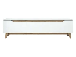 Suporte de TV Dguidoli, Aparador de sala, Armário de TV baixo, Base de parede equipada, 180x35h49 cm, Branco e Nogueira
