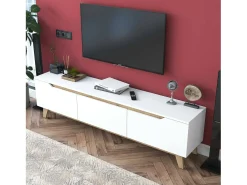 Suporte de TV Dguidoli, Aparador de sala, Armário de TV baixo, Base de parede equipada, 180x35h49 cm, Branco e Nogueira