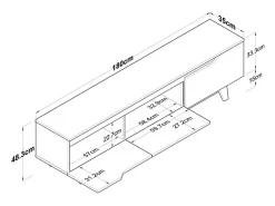 Suporte de TV Dguidoli, Aparador de sala, Armário de TV baixo, Base de parede equipada, 180x35h49 cm, Branco e Nogueira