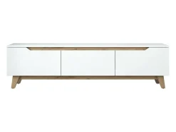 Suporte de TV Dguidoli, Aparador de sala, Armário de TV baixo, Base de parede equipada, 180x35h49 cm, Branco e Nogueira