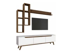 Suporte de TV Dleonard, CreDenza de sala de estar, armário baixo para TV, base de parede equipada, 180x35h49 cm, branco e nogueira