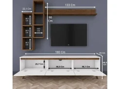 Suporte de TV Dleonard, CreDenza de sala de estar, armário baixo para TV, base de parede equipada, 180x35h49 cm, branco e nogueira