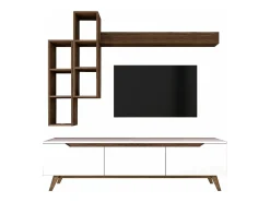 Suporte de TV Dleonard, CreDenza de sala de estar, armário baixo para TV, base de parede equipada, 180x35h49 cm, branco e nogueira