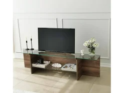 Suporte de TV Dlinett, CredenzA sala de estar, armário de TV baixo, base de parede equipada, 158x35h40 cm, nogueira