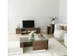 Suporte de TV Dlinett, CredenzA sala de estar, armário de TV baixo, base de parede equipada, 158x35h40 cm, nogueira