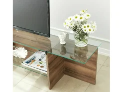 Suporte de TV Dlinett, CredenzA sala de estar, armário de TV baixo, base de parede equipada, 158x35h40 cm, nogueira