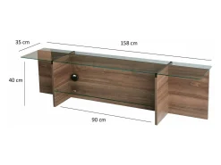 Suporte de TV Dlinett, CredenzA sala de estar, armário de TV baixo, base de parede equipada, 158x35h40 cm, nogueira