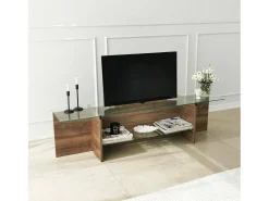 Suporte de TV Dlinett, CredenzA sala de estar, armário de TV baixo, base de parede equipada, 158x35h40 cm, nogueira