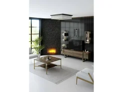 Suporte de TV Dliveran, Aparador de sala, Armário de TV baixo, Base de parede equipada, 180x30h48 cm, Nogueira e Preto