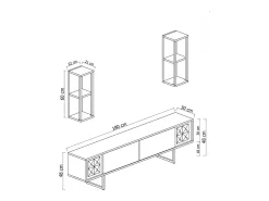 Suporte de TV Dmiggian, Aparador de sala, Armário de TV baixo, Base de parede equipada, 180x30h48 cm, Antracite e Preto