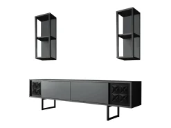 Suporte de TV Dmiggian, Aparador de sala, Armário de TV baixo, Base de parede equipada, 180x30h48 cm, Antracite e Preto