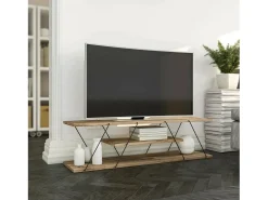 Suporte de TV Dmustaph, CRedenza de sala de estar, armário baixo para TV, base de parede equipada, 120x30h33 cm, preto e nogueira