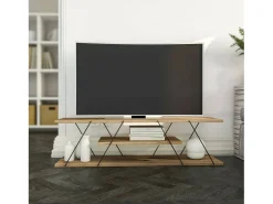 Suporte de TV Dmustaph, CRedenza de sala de estar, armário baixo para TV, base de parede equipada, 120x30h33 cm, preto e nogueira